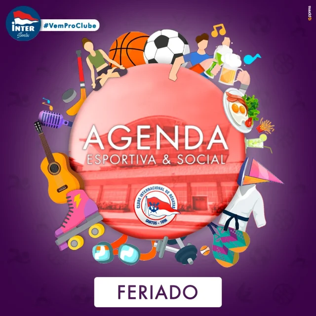 Confira a AGENDA ESPORTIVA E SOCIAL DO FERIADO (01/05):
✅HORÁRIO DE FUNCIONAMENTO
07h às 22: Sede Social
08h às 22: Lanchonete Banzai
12h às 22h: Restaurante
08h às 16h: Secretaria
09h às 15h: Balneários/SPA
08h às 19h: Estacionamento
Fechada: Musculação
09h às 18h: Barraca de Praia
✅NÁUTICA
08h às 19h: Funcionamento
08h30 às 12h e das 13h às 17h: Descida de embarcações (rampa)
09h30 às 19h30: Catraia
09h às 19h: Restaurante
✅PISCINA SOCIAL
09h às 18h
✅PISCINA SEMIOLÍMPICA
07h às 10h: Treino Equipe (NATAÇÃO)- raias 1 a 6
07h às 16h: LIBERADO para recreação dos associados
✅GINÁSIO DE ESPORTES (Principal)
08h às 22h: Torneio Aniversário CIR 127anos (HÓQUEI)
13h às 19h: LIBERADO para recreação dos associados
✅GINÁSIO POLIESPORTIVO
08h às 22h:LIBERADO para recreação dos associados
✅MINI-GINÁSIO
08h às 10h: Treino Equipe (VÔLEI)
10h às 22h: LIBERADO para recreação dos associados
✅TÊNIS DE CAMPO
08h às 21h: LIBERADO para recreação dos associados
✅CAMPO DE FUTEBOL
8h às 20h: LIBERADO para recreação dos associados