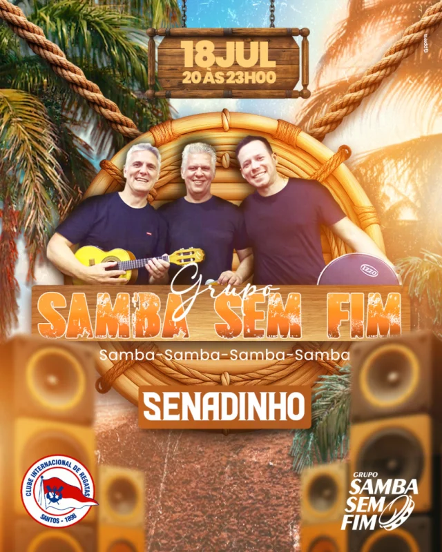 O Grupo Samba Sem Fim será a atração do próximo Senadinho do Inter!
#Partiu curtir com boa música com a Família Vermelhinha e saborear as porções do Joy.  Associados têm acesso livre e a entrada para seus convidados é R$ 20 (de 6 a 12 anos) e R$ 40 (a partir de 13 anos).