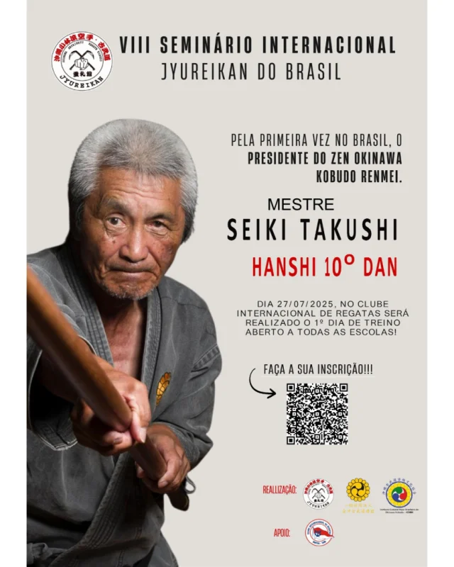 Diretamente de Okinawa, berço do Karatê e do Kobudo, e de forma inédita no Brasil, os mestres da Ippan Shadan Houjin Zen Okinawa Kobudo Renmei realizarão um treino aberto no Inter, no dia 27 de julho, das 10h às 13h.  A atividade faz parte da 8ª edição do Seminário Internacional Jyureikan do Brasil, que ocorrerá de 26 de julho a 5 de agosto, com uma extensa programação em São Paulo, e a organização é da Jyureikan do Brasil e do Instituto Cultural Nipo-Brasileiro de Okinawa Kobudo (ICNBK).  Leia mais no site do clube: https://intersantos.com.br/cir-recebe-treinamento-inedito-de-kobudo-com-mestres-de-okinawa/